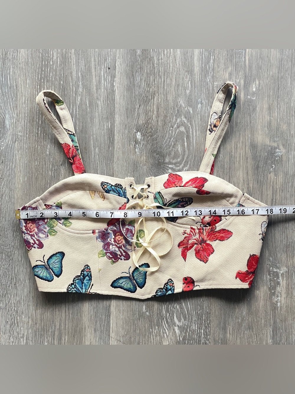 Cider Butterfly Floral Tapestry Corset Crop Top Bustier Lace-Up Front NWT - Picture 9 of 11